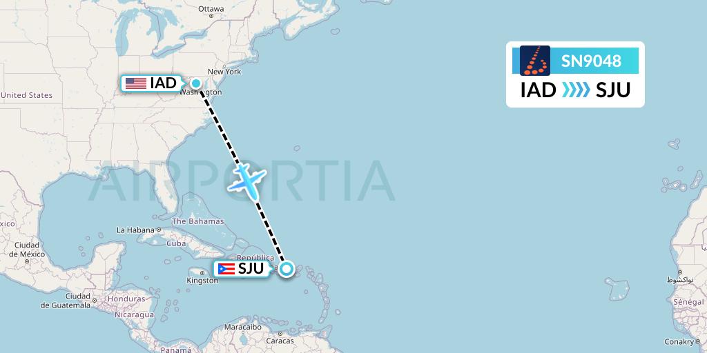 SN9048 Brussels Airlines Flight Map: Washington to San Juan