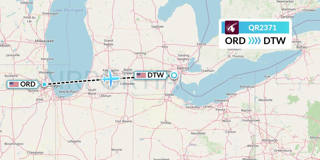 QR2371 Qatar Airways Flight Map: Chicago to Detroit