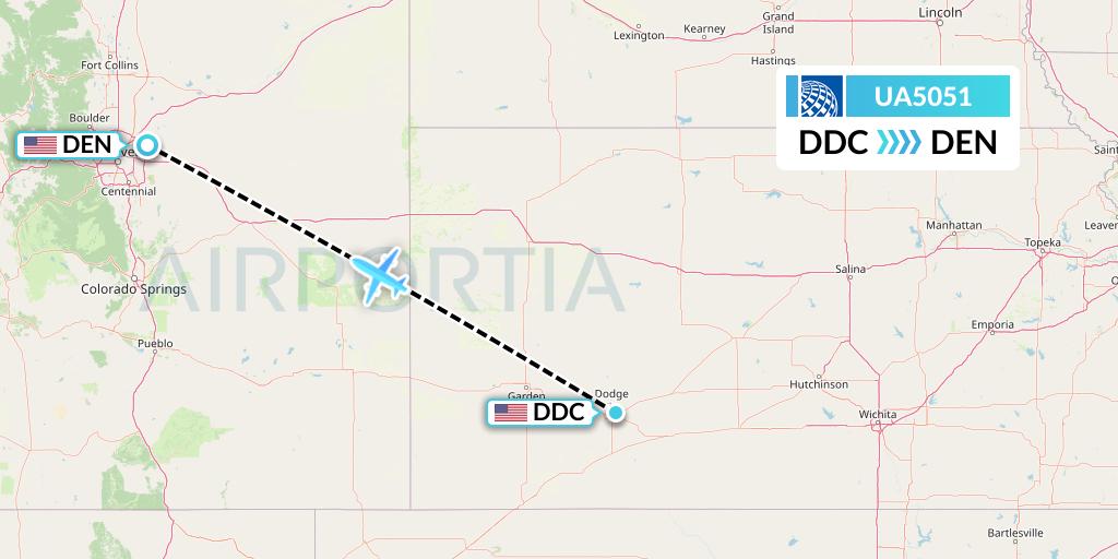 UA5051 United Airlines Flight Map: Dodge City to Denver