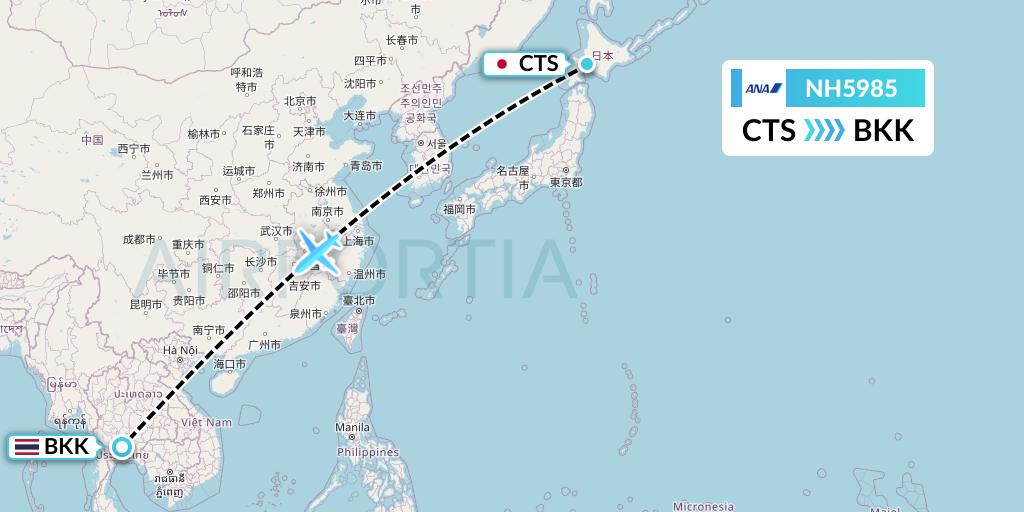 NH5985 All Nippon Airways Flight Map: Sapporo to Bangkok