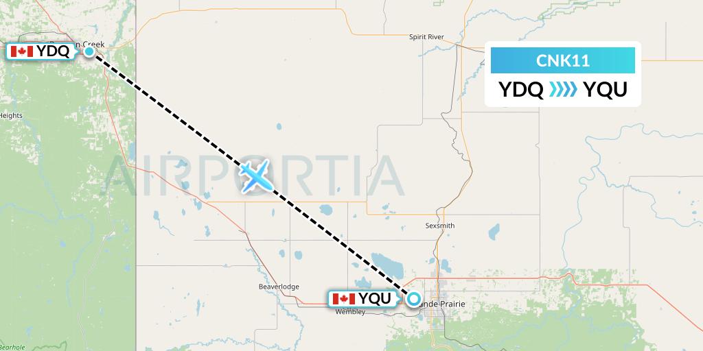 CNK11 Sunwest Aviation Flight Map: Dawson Creek to Grande Prairie