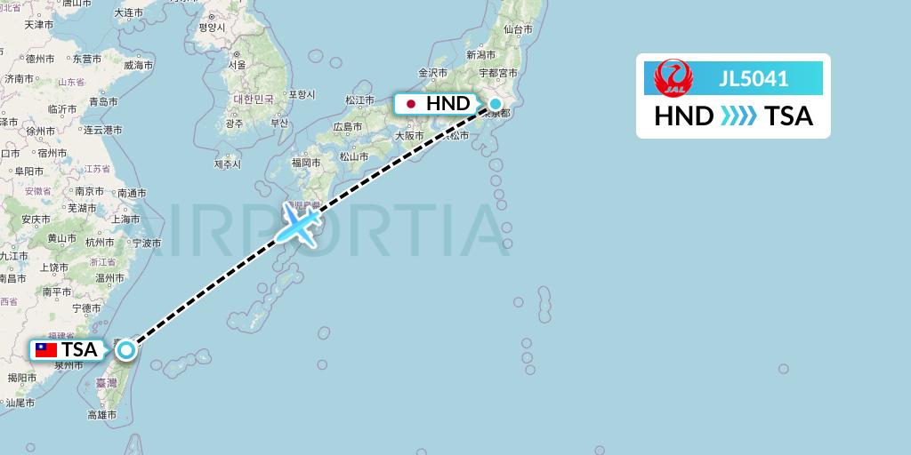 JL5041 Japan Airlines Flight Map: Tokyo to Taipei