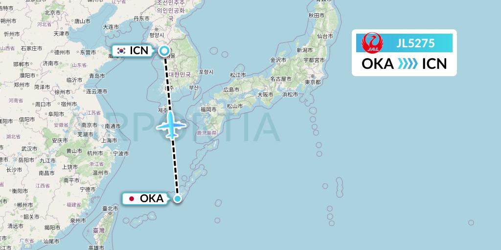 JL5275 Japan Airlines Flight Map: Naha to Seoul