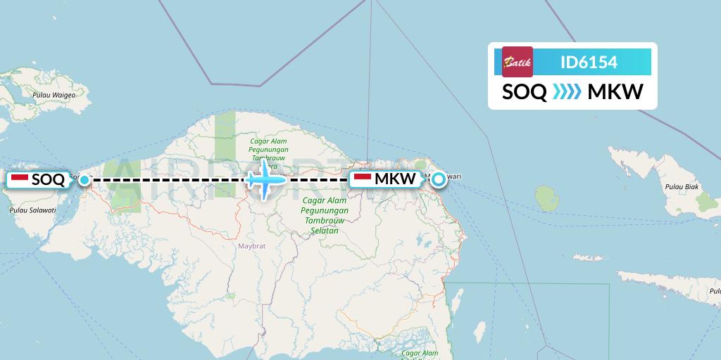 ID6154 Batik Air Flight Map: Sorong to Manokwari