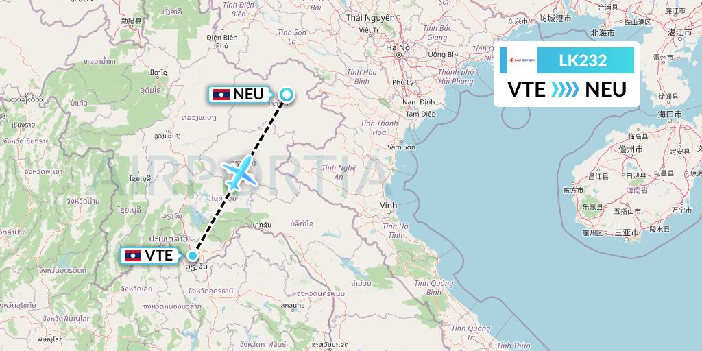 LK232 Lao Skyway Flight Map: Vientiane to Laos