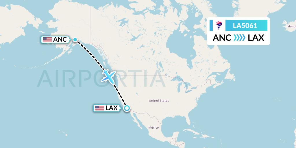 LA5061 LAN Airlines Flight Map: Anchorage to Los Angeles