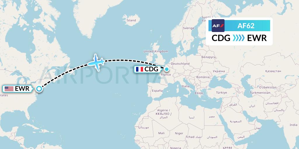 AF62 Air France Flight Map: Paris to New York