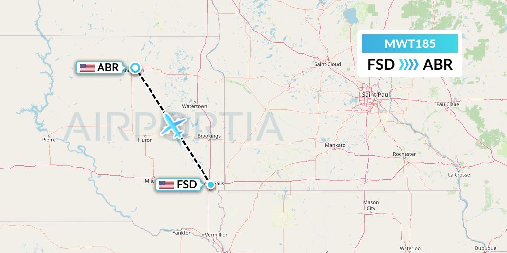 MWT185 Midwest Aviation Division Flight Map: Sioux Falls to Aberdeen