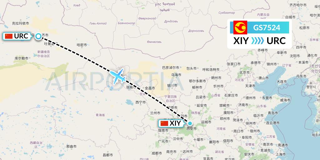 GS7524 Tianjin Airlines Flight Map: Xi'an to Urumqi