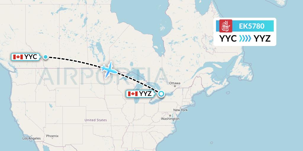 EK5780 Emirates Flight Map: Calgary to Toronto