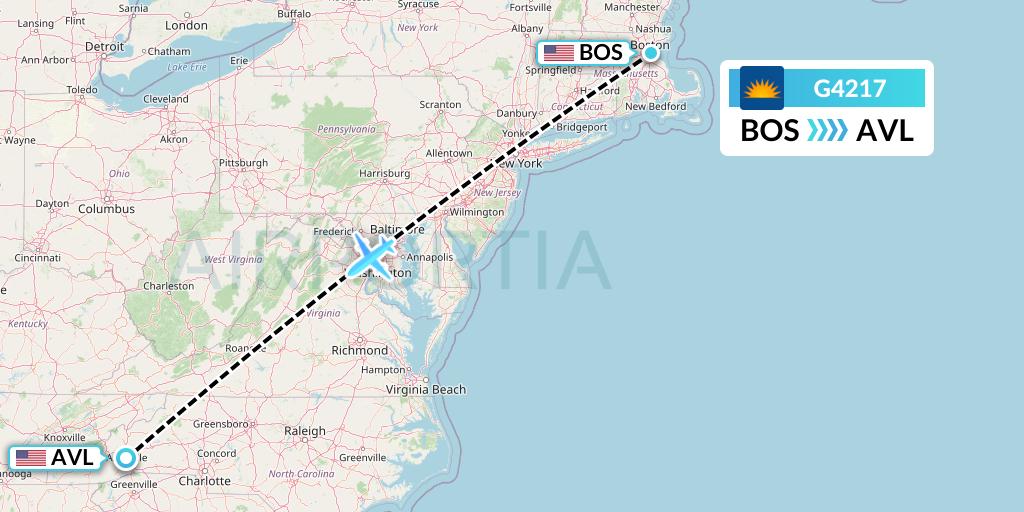 G4217 Allegiant Air Flight Map: Boston to Asheville