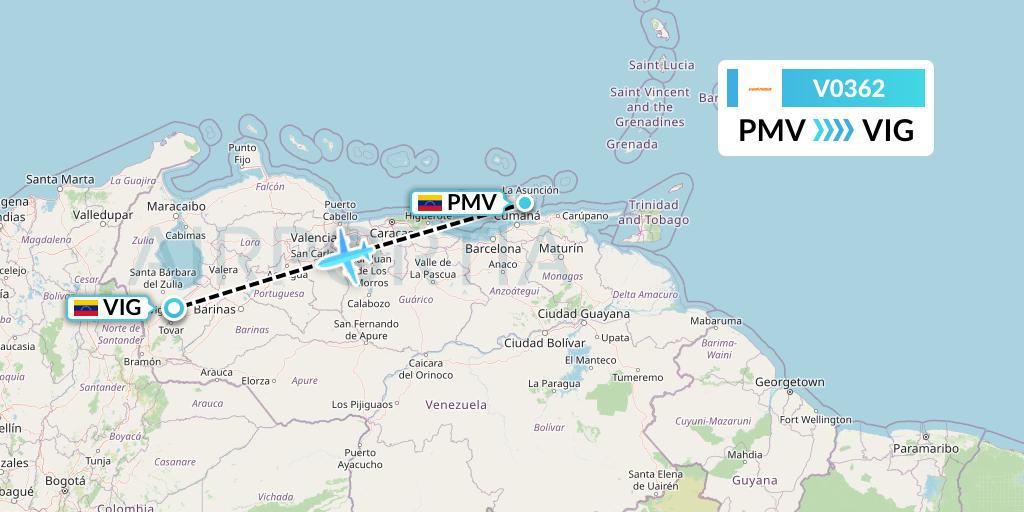 V0362 Conviasa Flight Map: Porlamar to El Vigia