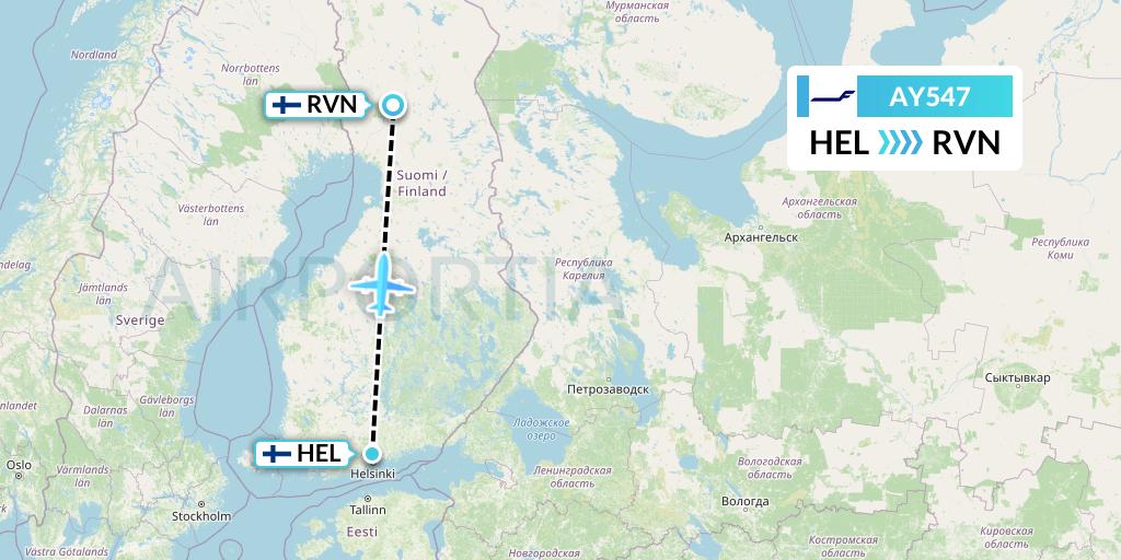 AY547 Finnair Flight Map: Helsinki to Rovaniemi