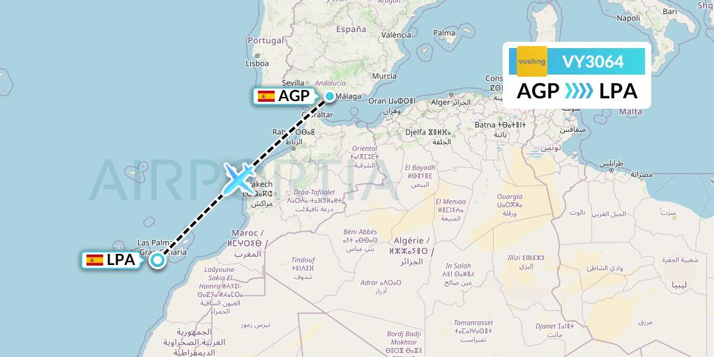 VY3064 Vueling Flight Map: Malaga to Las Palmas