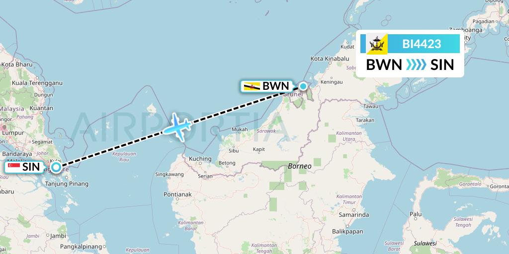 BI4423 Royal Brunei Airlines Flight Map: Brunei to Singapore