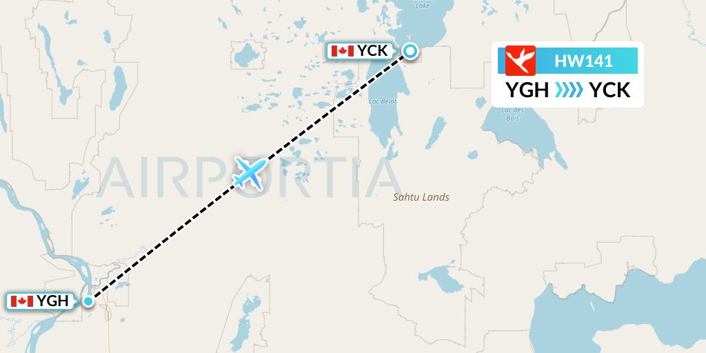 HW141 North-Wright Airways Flight Map: Fort Good Hope to Colville Lake