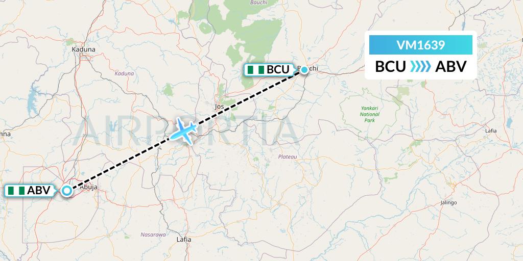 VM1639 Max Air Flight Map: Bauchi to Abuja