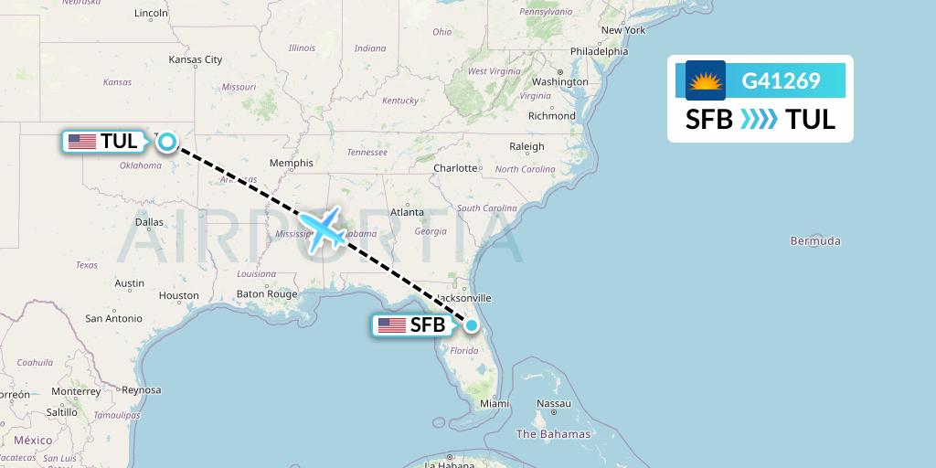G41269 Allegiant Air Flight Map: Orlando to Tulsa