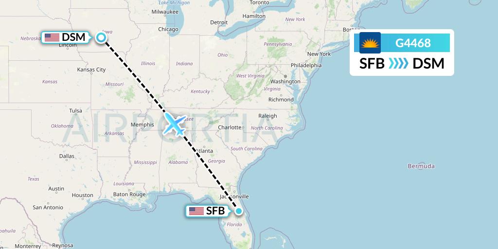 G4468 Allegiant Air Flight Map: Orlando to Des Moines