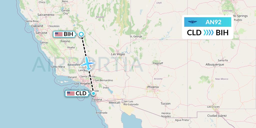 AN92 Advanced Air Flight Map: San Diego to Bishop