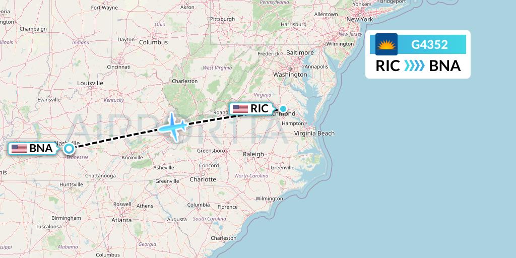 G4352 Allegiant Air Flight Map: Richmond to Nashville