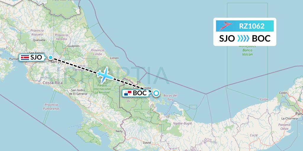 RZ1062 Sansa Airlines Flight Map: San Jose to Isla Colon