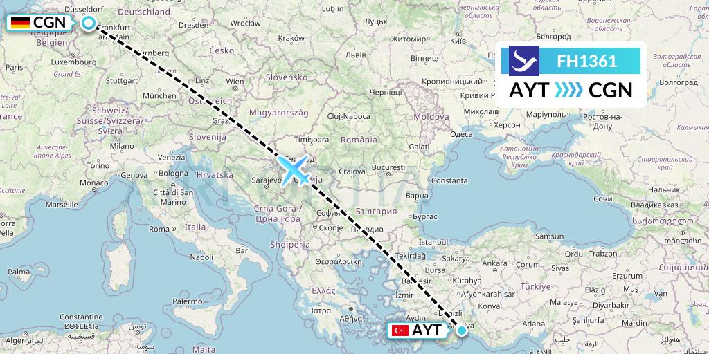 FH1361 Freebird Airlines Flight Map: Antalya to Cologne