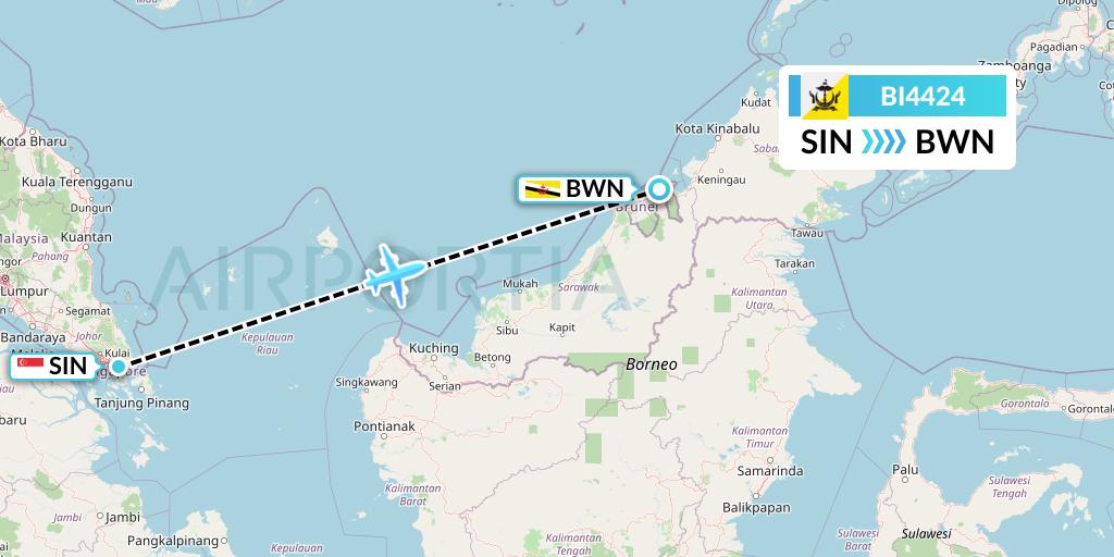 BI4424 Royal Brunei Airlines Flight Map: Singapore to Brunei