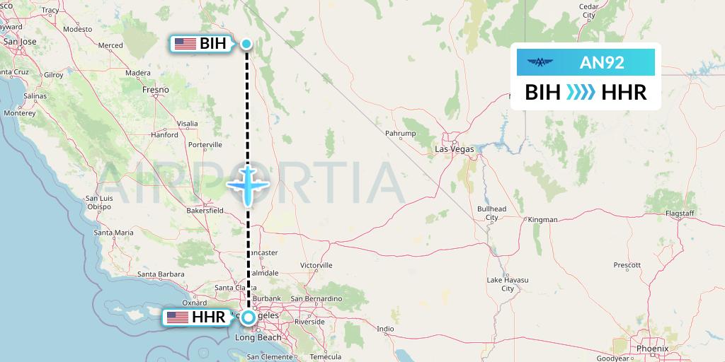 AN92 Advanced Air Flight Map: Bishop to Hawthorne
