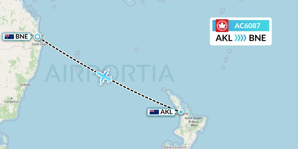 AC6087 Air Canada Flight Map: Auckland to Brisbane