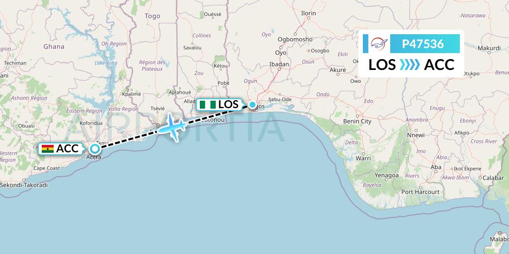 P47536 Air Peace Flight Map: Lagos to Accra