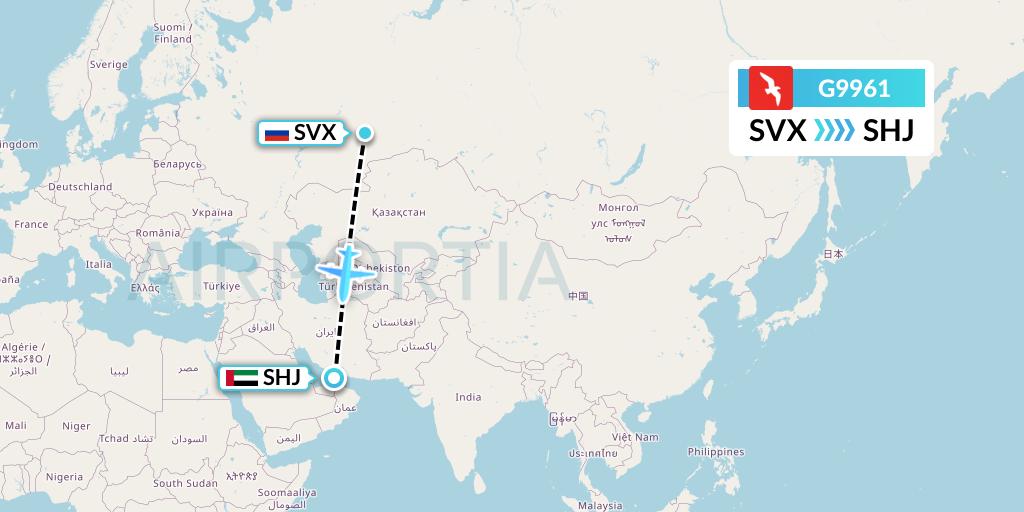 G9961 Air Arabia Flight Map: Yekaterinburg to Sharjah