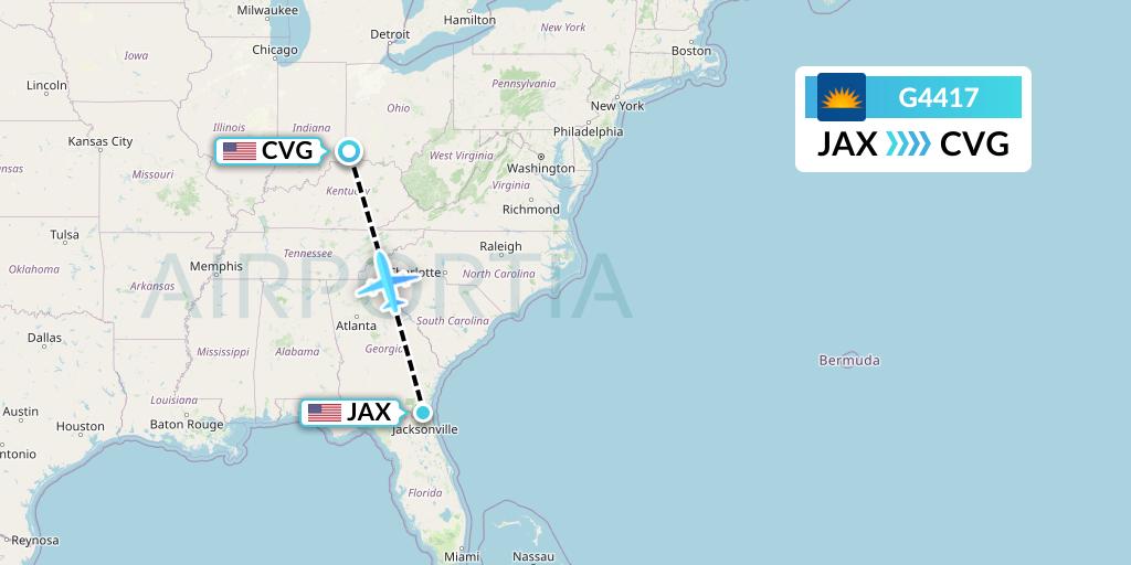 G4417 Allegiant Air Flight Map: Jacksonville to Cincinnati