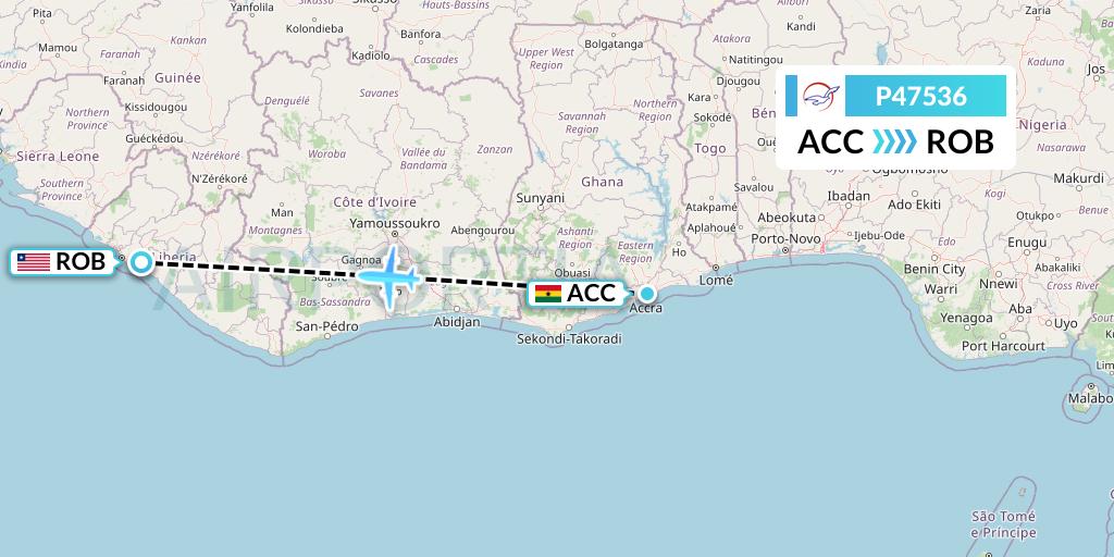 P47536 Air Peace Flight Map: Accra to Monrovia