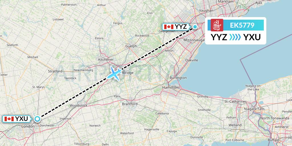 EK5779 Emirates Flight Map: Toronto to London