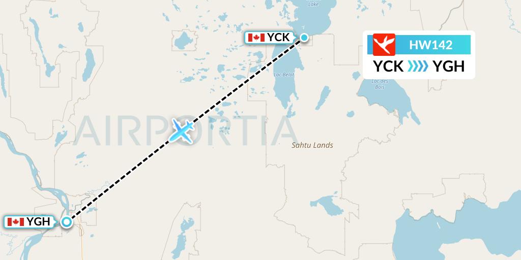 HW142 North-Wright Airways Flight Map: Colville Lake to Fort Good Hope