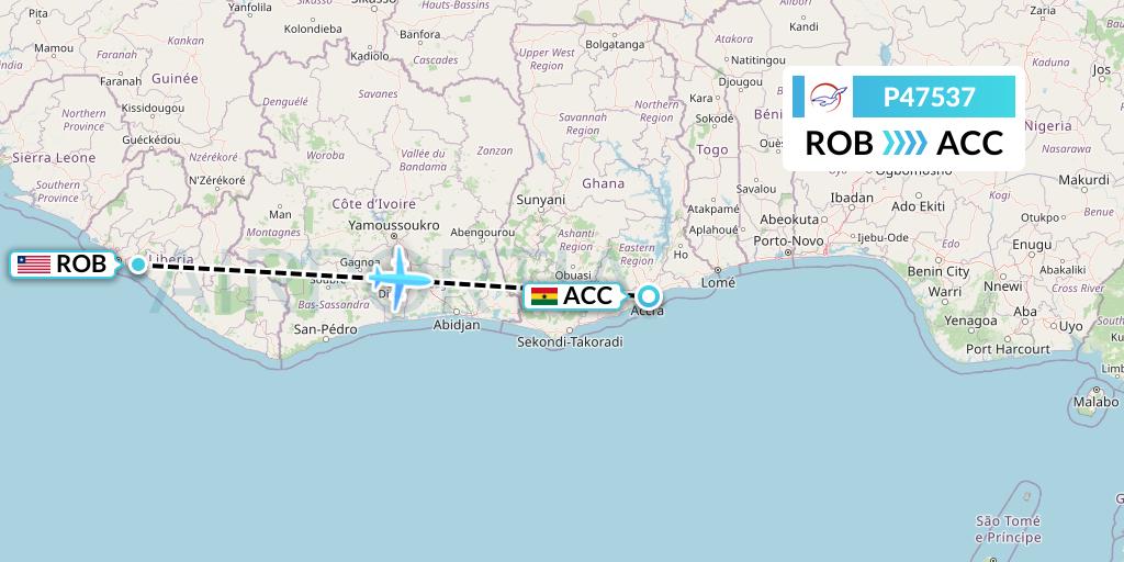 P47537 Air Peace Flight Map: Monrovia to Accra
