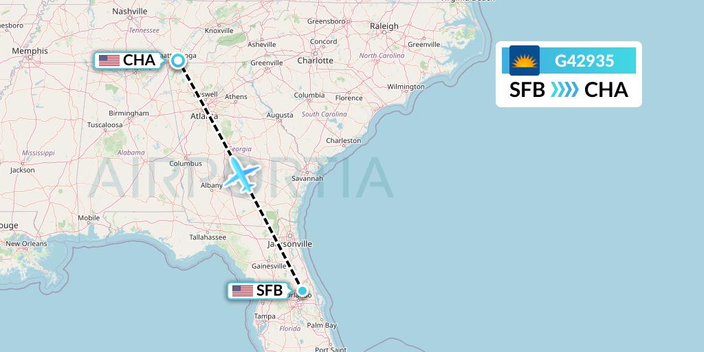 G42935 Allegiant Air Flight Map: Orlando to Chattanooga