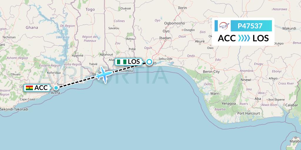 P47537 Air Peace Flight Map: Accra to Lagos