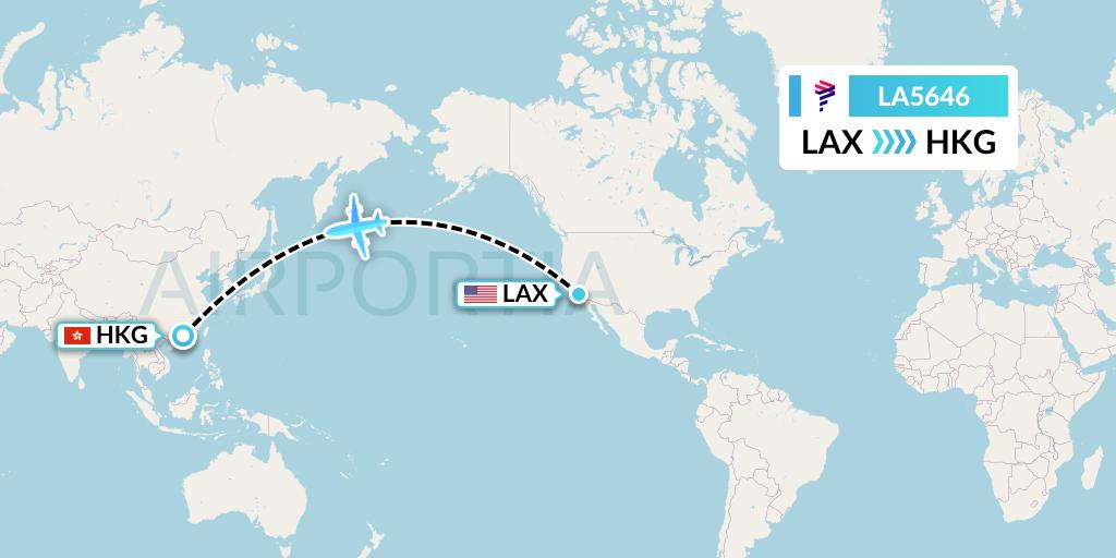 LA5646 LAN Airlines Flight Map: Los Angeles to Hong Kong
