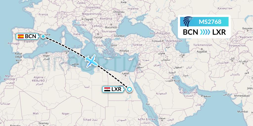 MS2768 EgyptAir Flight Map: Barcelona to Luxor