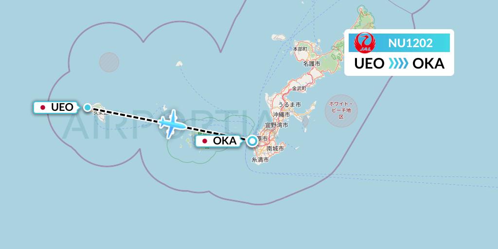 NU1202 Japan Transocean Air Flight Map: Kumejima to Naha