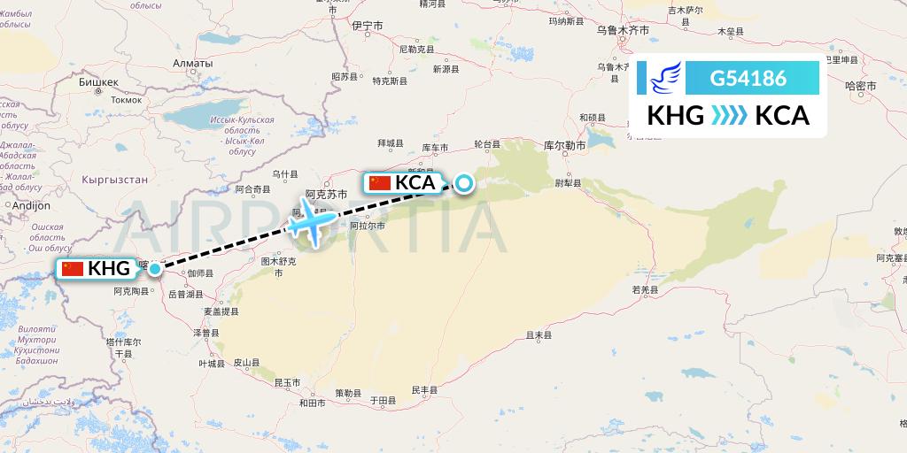 G54186 China Express Airlines Flight Map: Kashgar to Kuqa