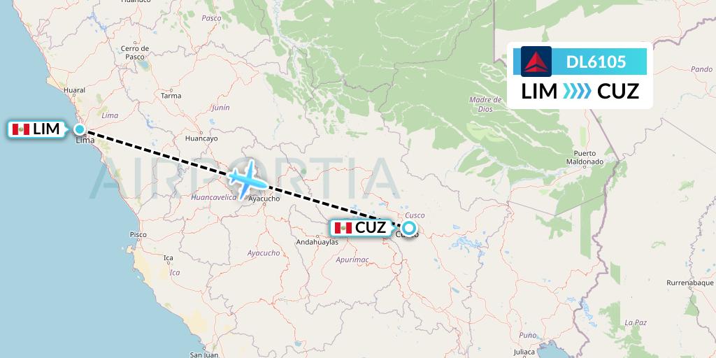 DL6105 Delta Air Lines Flight Map: Lima to Cusco