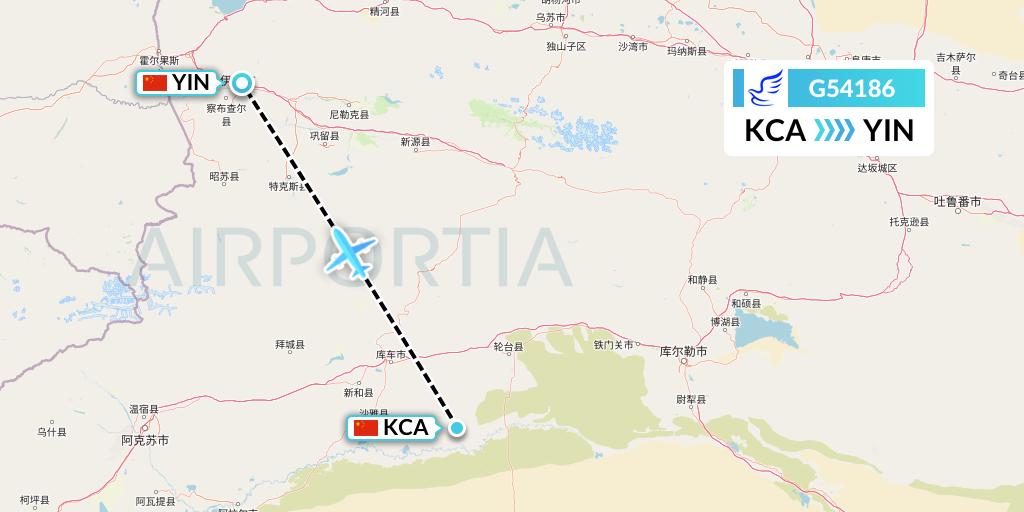 G54186 China Express Airlines Flight Map: Kuqa to Yining