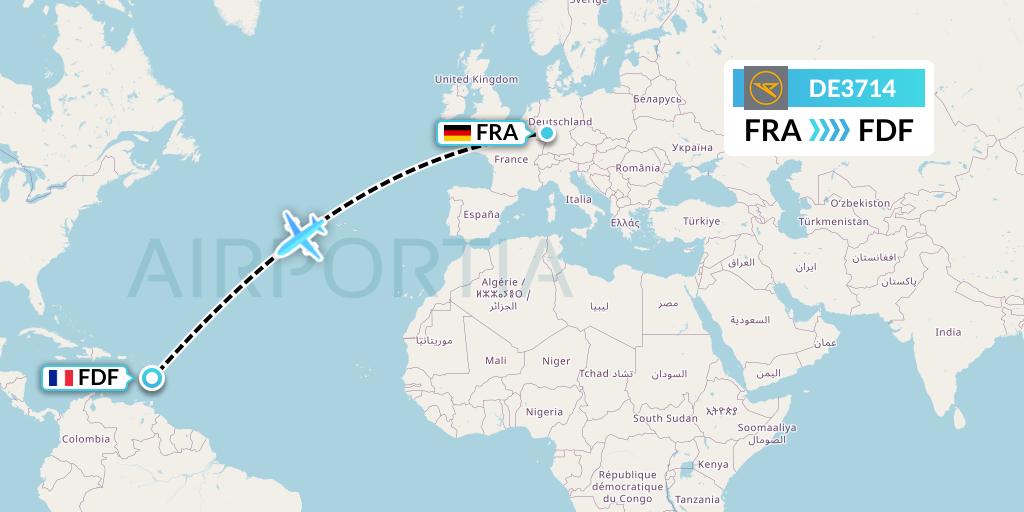 DE3714 Condor Flight Map: Frankfurt to Fort-de-France