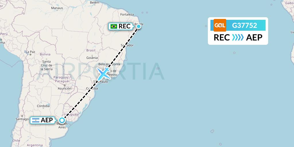 G37752 GOL Transportes Aeros Flight Map: Recife to Buenos Aires