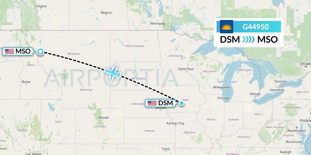 G44950 Allegiant Air Flight Map: Des Moines to Missoula