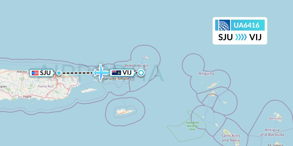UA6416 United Airlines Flight Map: San Juan to Virgin Gorda