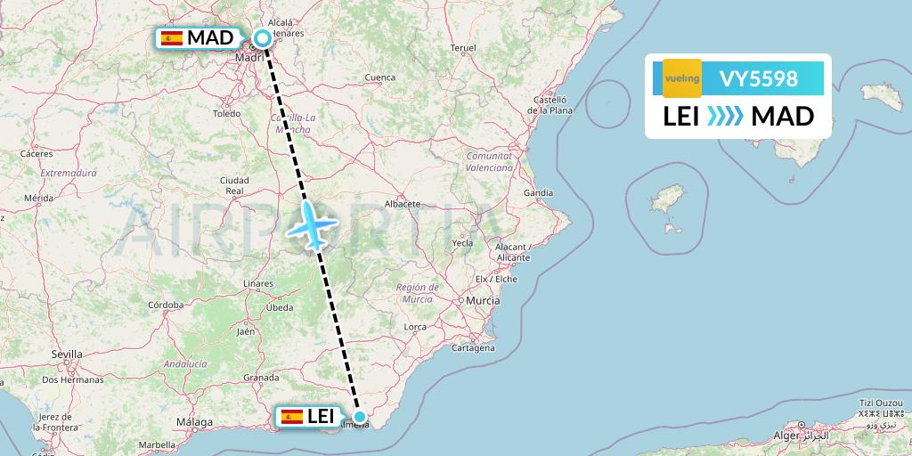 VY5598 Vueling Flight Map: Almeria to Madrid